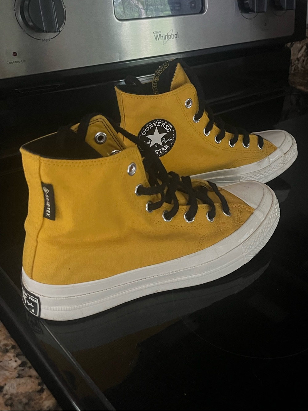 Converse High Top Sneakers in Mustard Yellow with Black Accents